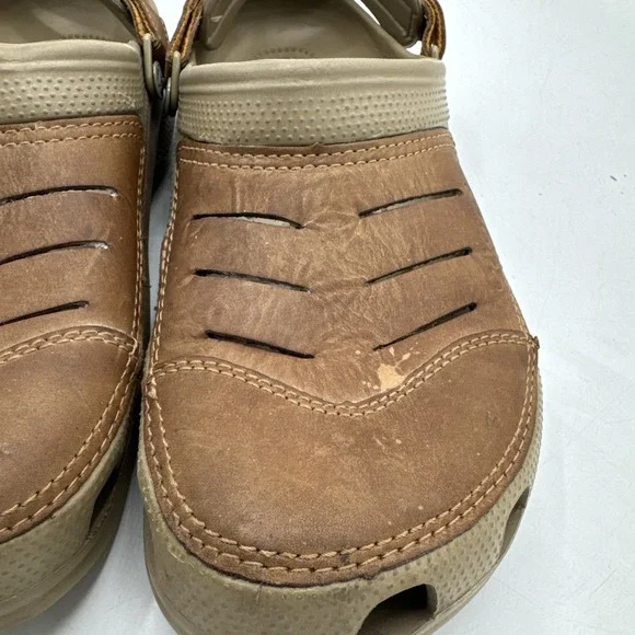 Crocs Yukon Vista Clogs Khaki Brown Leather Slip On Adjustable Men's 12 - Picture 7 of 8